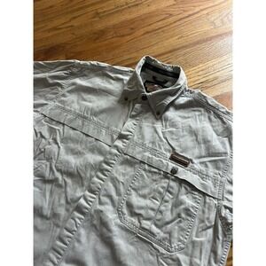 Harley Davidson Mens Short Sleeve Button Down Shirt Tan Size Medium Riding Bike